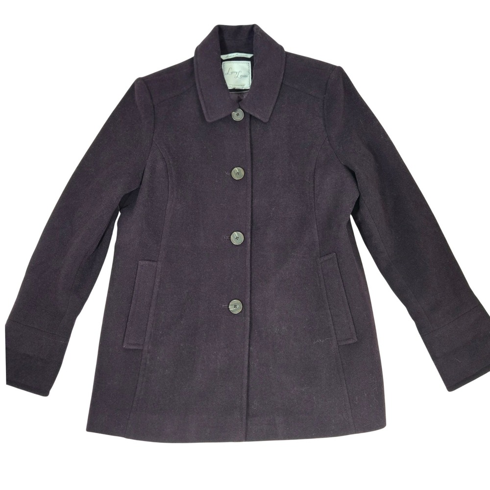 Larry Levine Wool Blend Pea Coat Womens XL Purple Button Front Car Coat Jacket